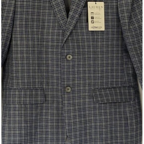 LAUREN RALPH LAUREN, Men's checkered suit jacket, by Linen, Blue. NWT. - Picture 5 of 8